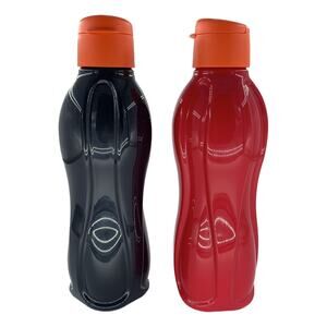 Tupperware Eco Water Bottles Flip Top 36 oz Red Orange Black Set Of 2 Seal Large